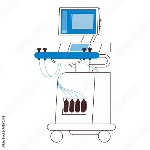 Ultrasonography Scanner. Medical Equipment. Black and White Modern Flat Vector Concept Illustration.