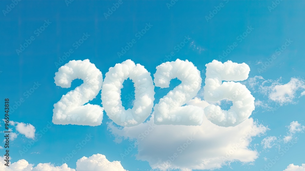 Happy New Year 2025, Sky Clouds text, New Year concept arts Happy New Year 2025, Sky Clouds text, New Year concept arts