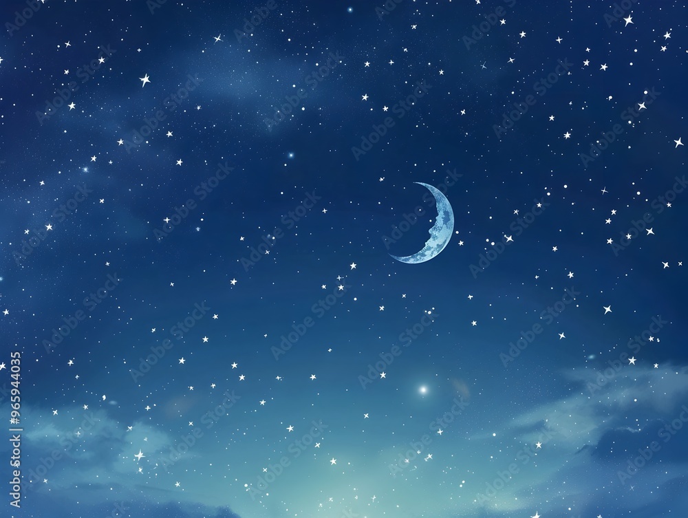 Celestial Frame with Starry Night Sky and Crescent Moon Backdrop Celestial Frame with Starry Night Sky and Crescent Moon Backdrop