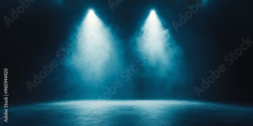 Atmospheric Stage Illuminated by Spotlight: Mysterious Performance Backdrop with Blank Web Banner. Perfect for Event Marketing, Nightclub Ambiance, and 4K Entertainment Wallpapers.