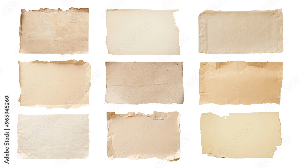 PNG beige torn paper design element set, transparent background PNG beige torn paper design element set, transparent background