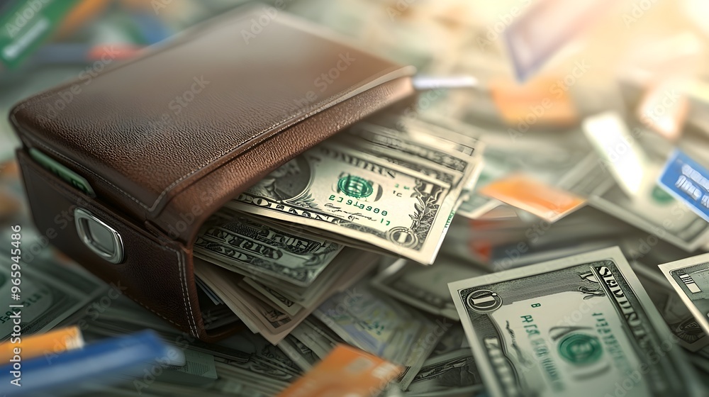 Overflowing Wallet with Cash and Credit Cards on Pay Day Overflowing Wallet with Cash and Credit Cards on Pay Day