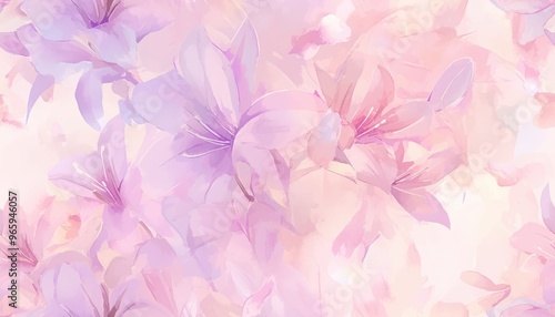 Colorful Pastel Pink Lilly Blossom Flower Pattern Background. Soft. Watercolor