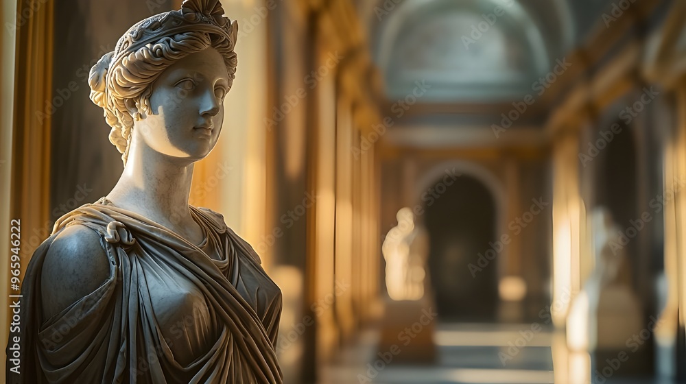 An awe-inspiring photograph of a grand marble statue of Athena, standing tall in a classical art gallery. An awe-inspiring photograph of a grand marble statue of Athena, standing tall in a classical art gallery.