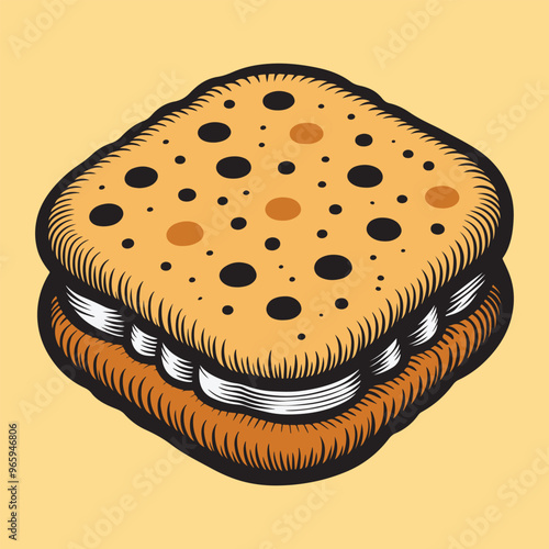 A single big biscuit illustration, Vintage style vector