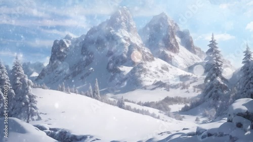 Wallpaper Mural Winter Snowfall in Scenic Mountain Landscape Animation Torontodigital.ca