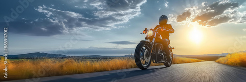 motorbike on the road riding. having fun riding the empty road on a motorcycle tour / journey