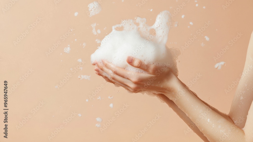 cropped view of female hands in soap foam isolated on beige cropped view of female hands in soap foam isolated on beige