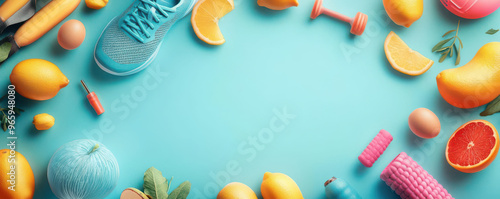 Fitness challenge flat design top view health animation colored pastel photo