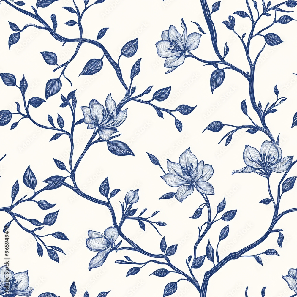 A pattern with a floral design in cobalt blue A pattern with a floral design in cobalt blue