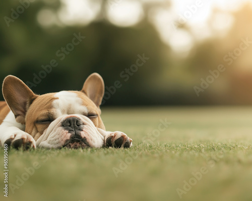 A dog is sleeping on the grass