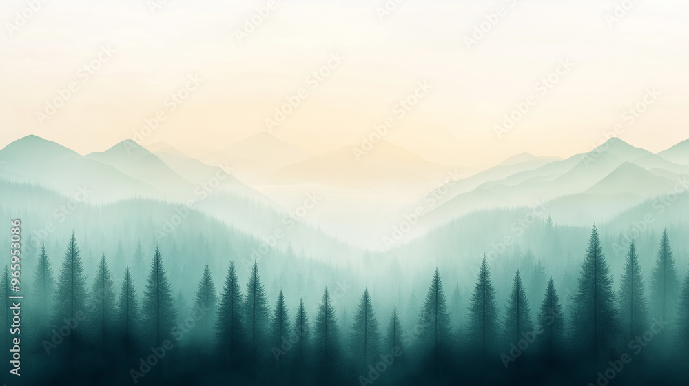 Obraz premium A mountain range with a misty, foggy atmosphere