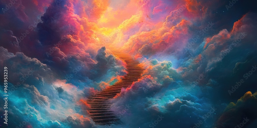 Obraz premium Stairway to Heaven Through a Multicolored Sky