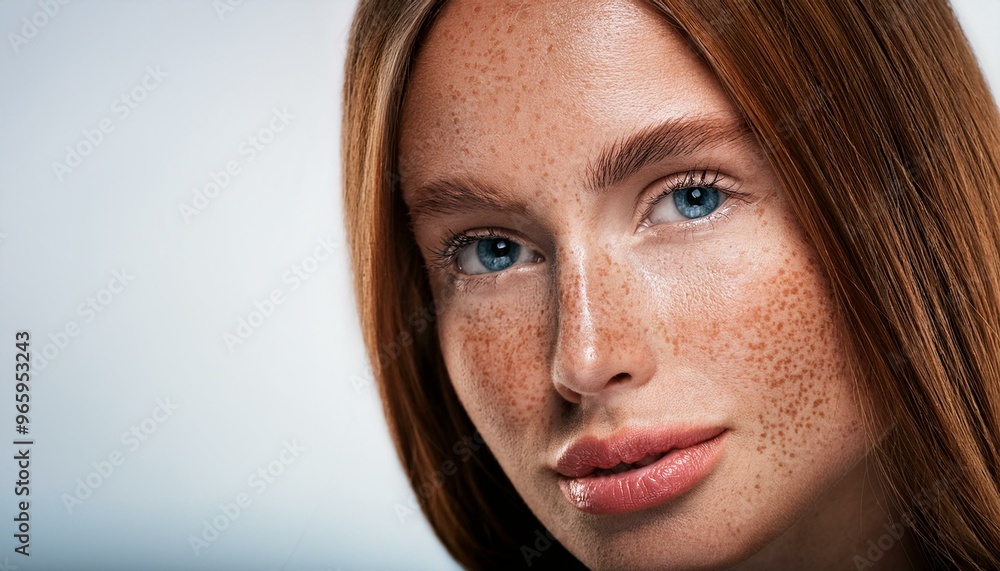 Close up of a woman's face with freckles. Close up of a woman's face with freckles.