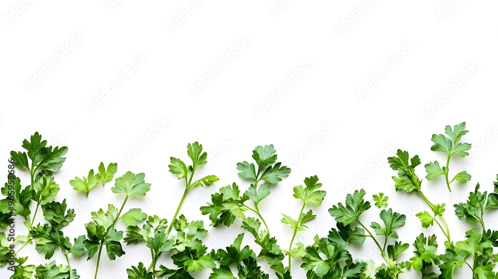 Obraz premium Assorted Green Herbs and Leaves on White Background