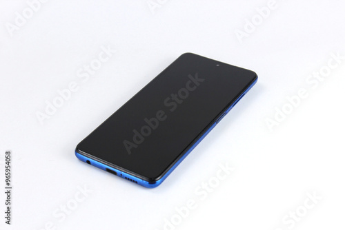 mobile phone with black screen and blue frame