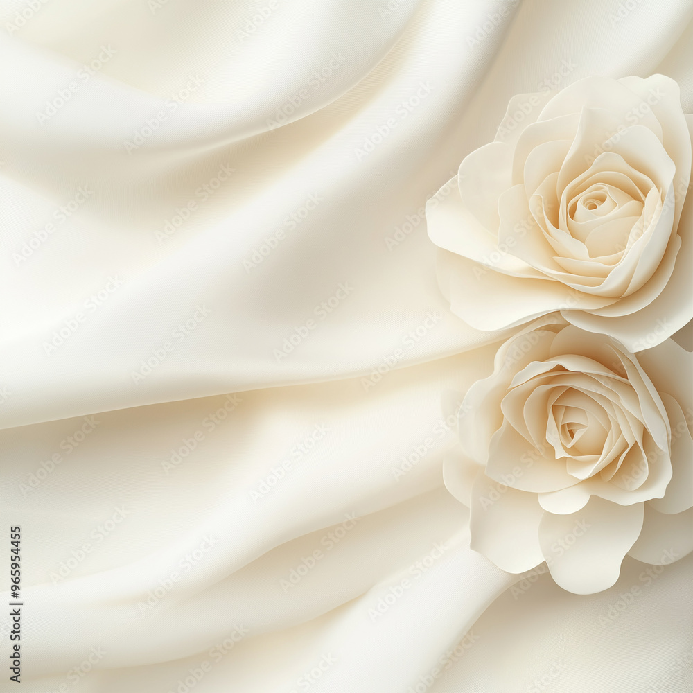 A white fabric with two white roses on it A white fabric with two white roses on it