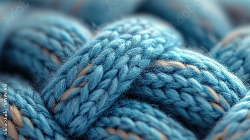 Close-up of intertwined blue rope fibers.