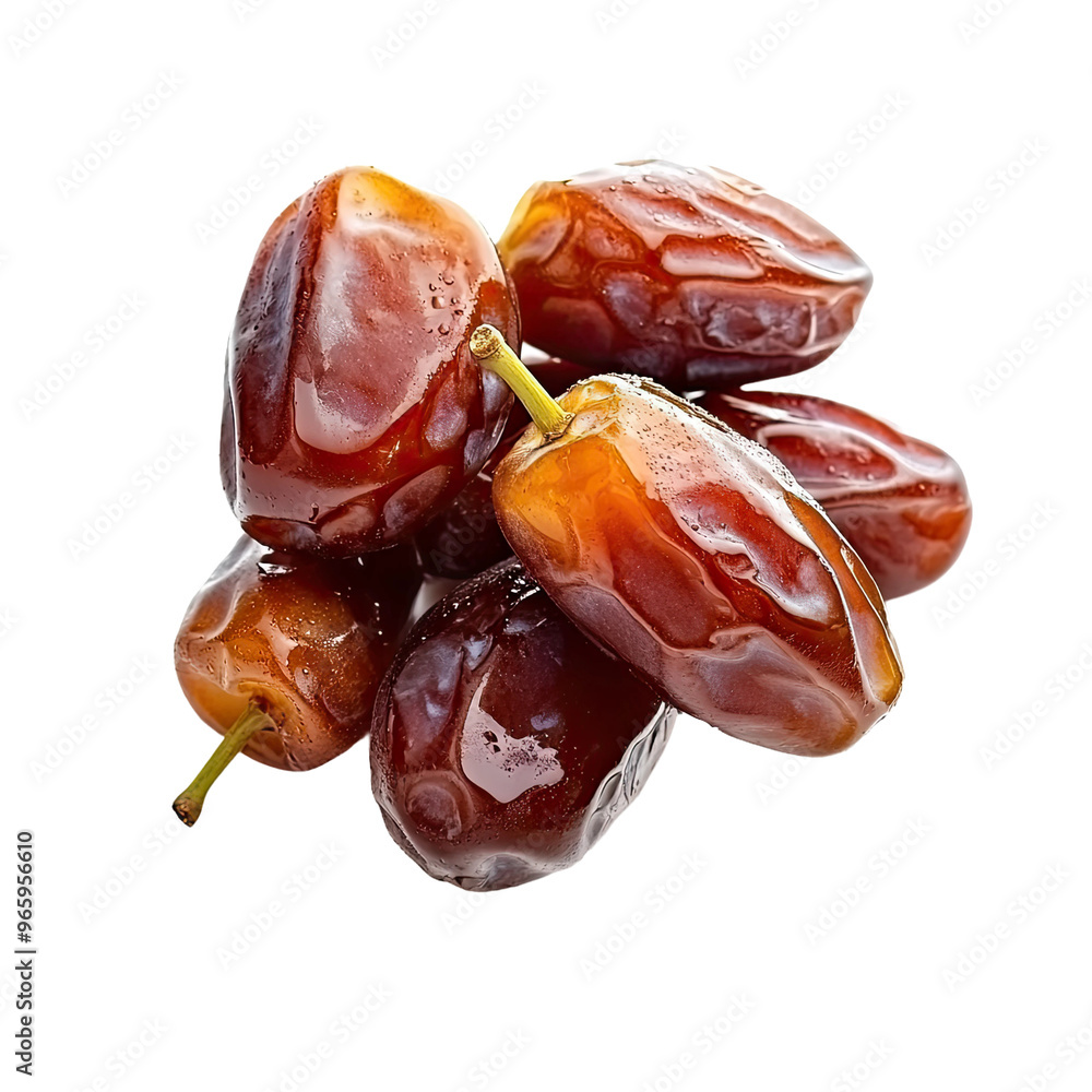 Close-up of a cluster of plump, brown dates, glistening with a natural sweetness. Close-up of a cluster of plump, brown dates, glistening with a natural sweetness.