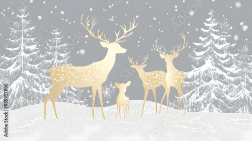 Winter Wonderland with Glowing Deer in Snowy Forest Landscape