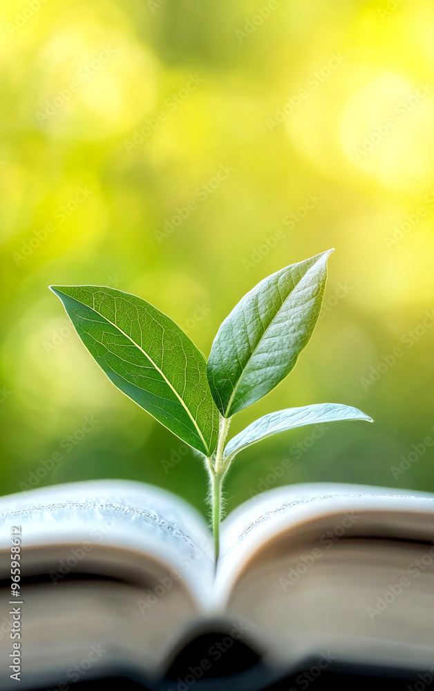 Fresh green plant emerges from an open book, symbolizing growth, knowledge, and the connection between nature and learning. Fresh green plant emerges from an open book, symbolizing growth, knowledge, and the connection between nature and learning.