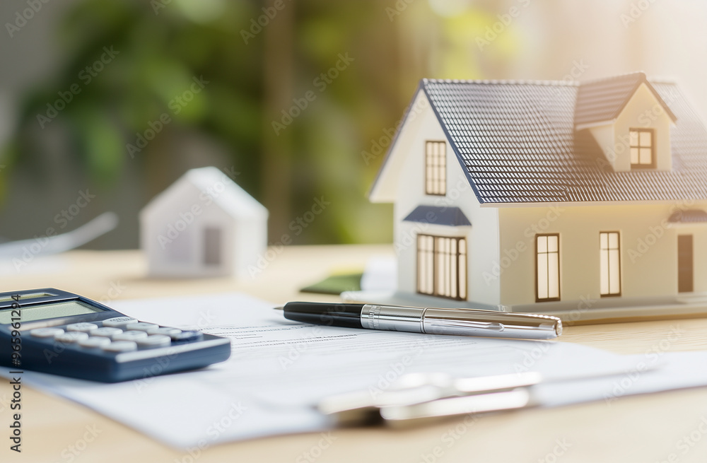 A small house model and contract documents resting on the table A small house model and contract documents resting on the table