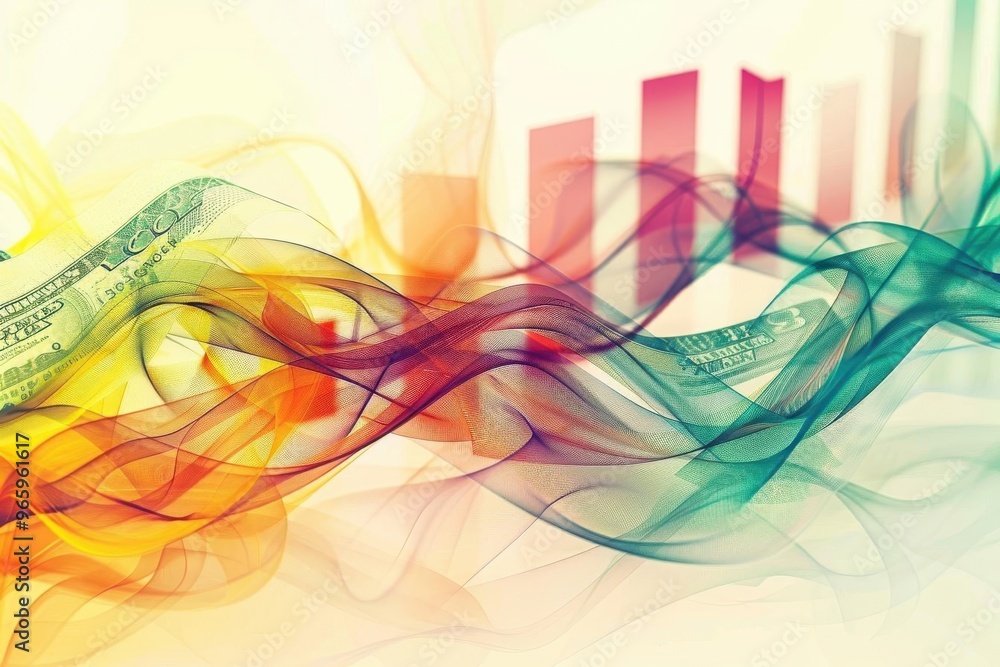 Fototapeta premium An abstract representation of growth with vibrant colors, featuring flowing smoke and financial graphs, perfect for business themes.
