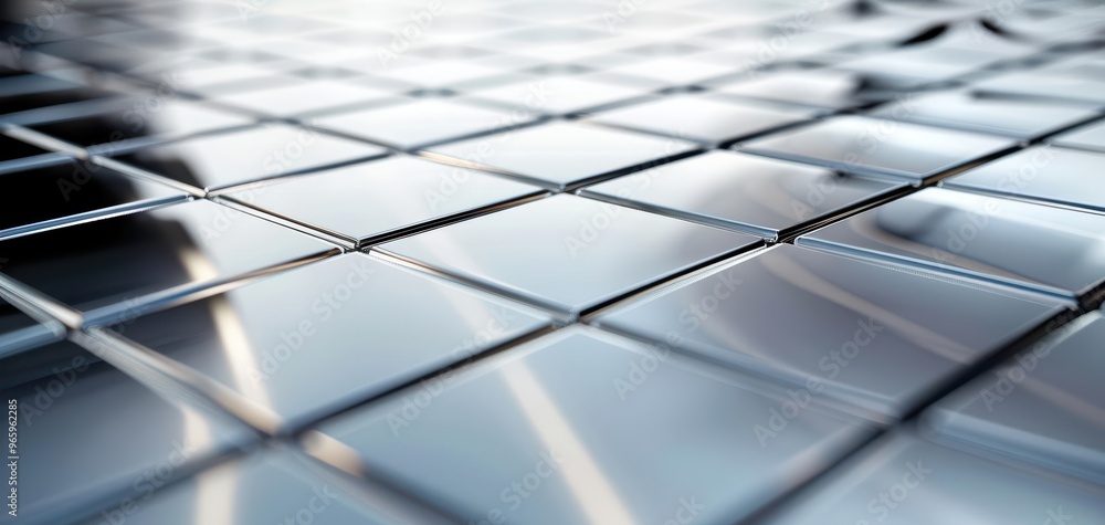 A close-up view of shiny metallic tiles reflecting light in a modern design, creating a stylish and contemporary pattern. A close-up view of shiny metallic tiles reflecting light in a modern design, creating a stylish and contemporary pattern.