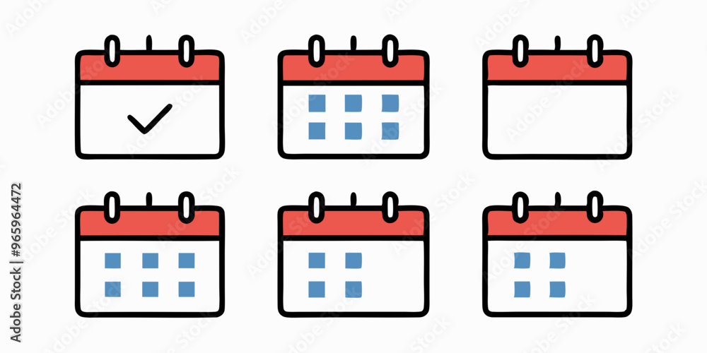 Fototapeta premium icon set, calendar icon, dates icon made in a simple red and blue style, white background