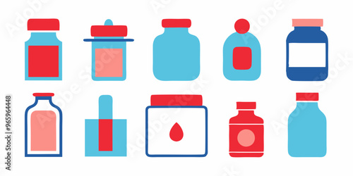 set of icons, jars and medicines, white background