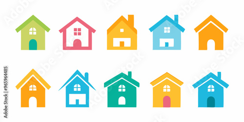 icon set, real estate and one-story building icon, white background