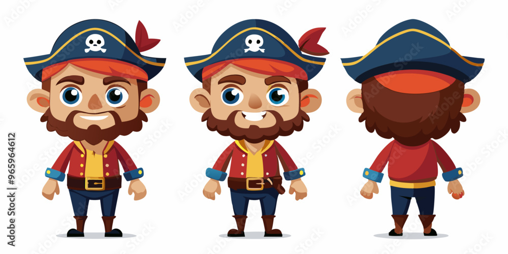 set of cartoon pirates, from different angles, white background set of cartoon pirates, from different angles, white background