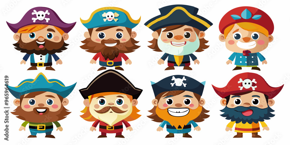 set of cartoon pirate, white background set of cartoon pirate, white background