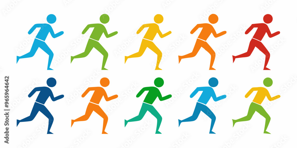 Running man icons set, solid and mixed color styles, sports movement on white background Running man icons set, solid and mixed color styles, sports movement on white background
