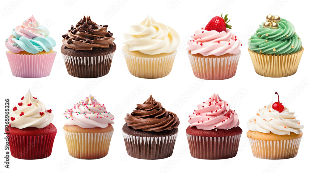 PNG cute cupcake set, transparent background PNG cute cupcake set, transparent background