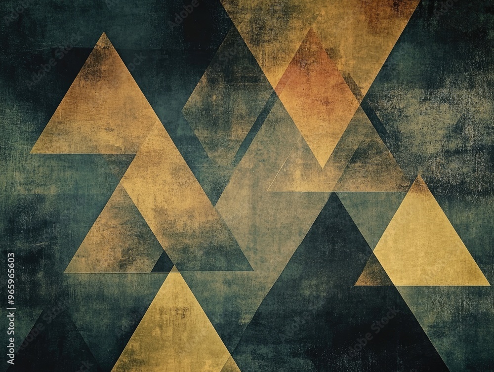 Geometric abstract design featuring triangles of different sizes and opacities set against a dark backdrop Geometric abstract design featuring triangles of different sizes and opacities set against a dark backdrop