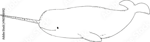 Line art of adorable Narwhal