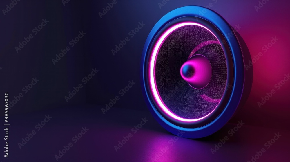 Vibrant speaker with a glowing outline on a dark gradient background Vibrant speaker with a glowing outline on a dark gradient background