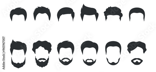 Abstract set of different style of men haircut, beards and moustache. Vector illustration