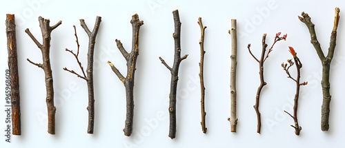 Array of Various Bare Tree Twigs Isolated on White Background photo