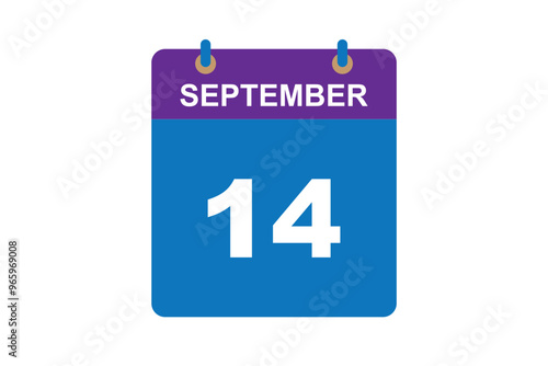 14th September calendar icon. September 14 calendar Date Month icon. Isolated on blue background
