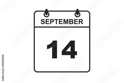 14th September calendar icon. September 14 calendar Date Month icon. Isolated on blue background