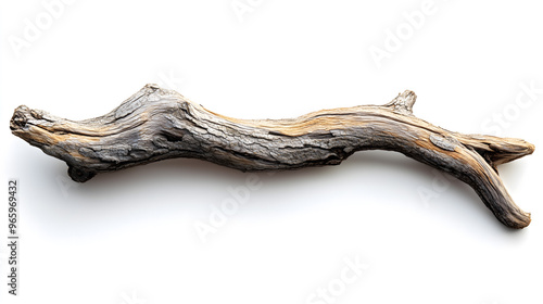 Weathered Wooden Branch Isolated on White Background