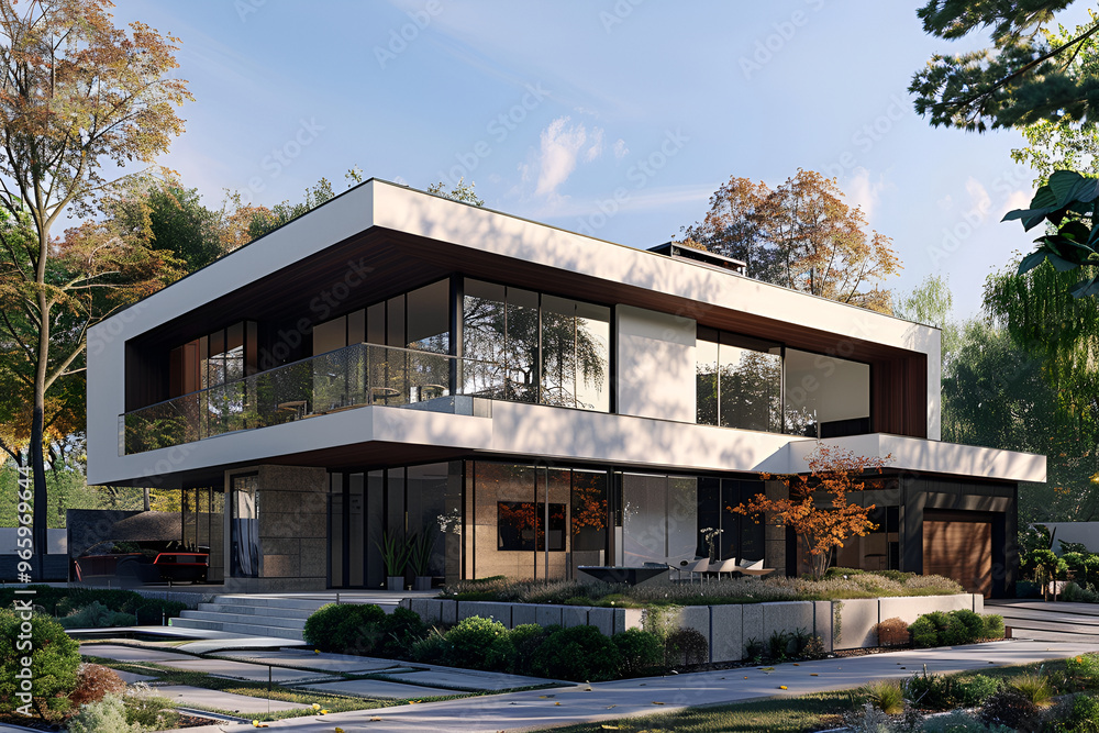 modern home with sleek and minimalist exterior, featuring angular shapes and clean lines, Modern Detached House with Beautiful Garden in City Real Estate modern home with sleek and minimalist exterior, featuring angular shapes and clean lines, Modern Detached House with Beautiful Garden in City Real Estate