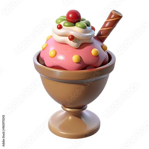  Ice Cream Sundae 3d cartoon style illustration