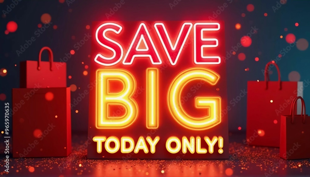 The text SAVE BIG TODAY ONLY in large, bold font with vibrant colors like red and yellow The text SAVE BIG TODAY ONLY in large, bold font with vibrant colors like red and yellow