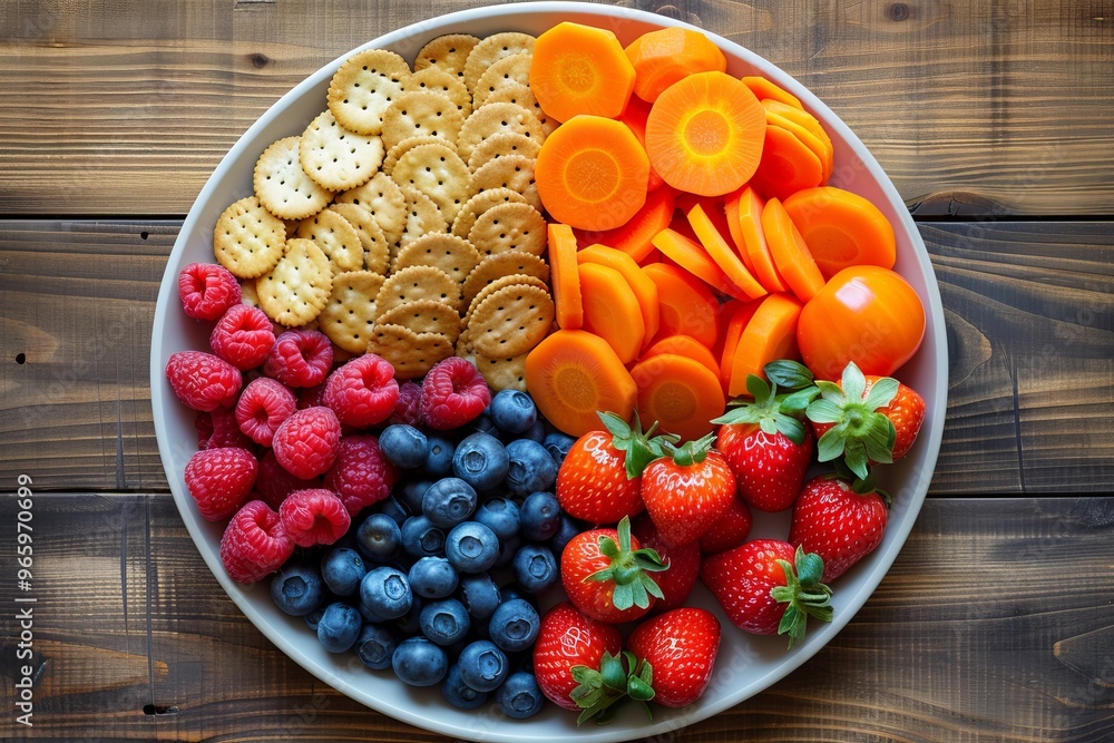 plate full of fresh, colorful vegetables and fruits, crackers plate full of fresh, colorful vegetables and fruits, crackers