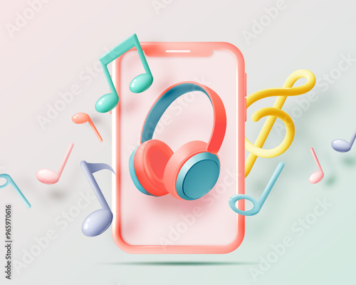 Mobile phone with Music notes, song, melody or tune