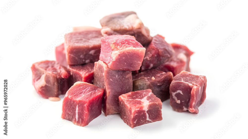 Fresh Raw Beef Cubes Isolated on White Background Fresh Raw Beef Cubes Isolated on White Background