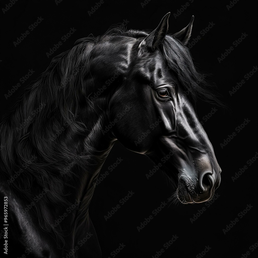 black horse on black background with shadow black horse on black background with shadow